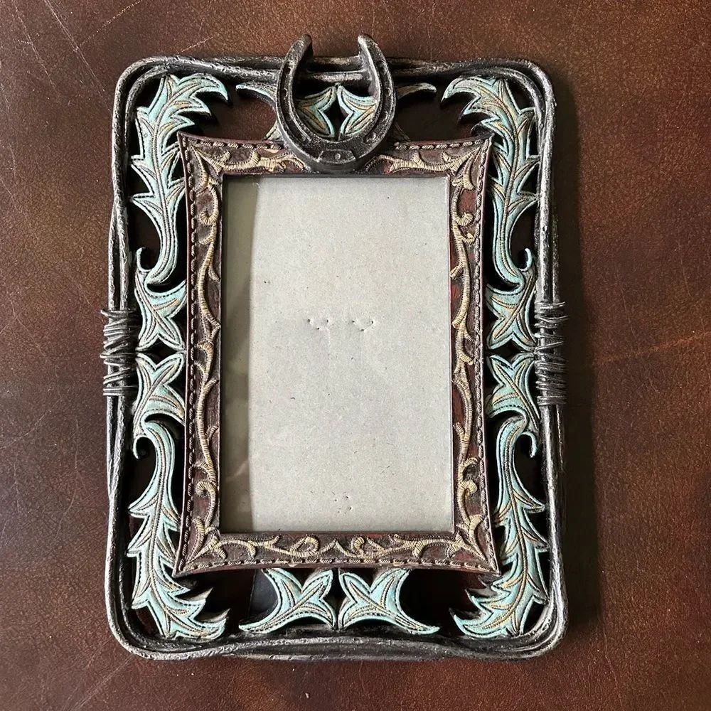 Horseshoe Western Brown Teal Rustic Picture Frame